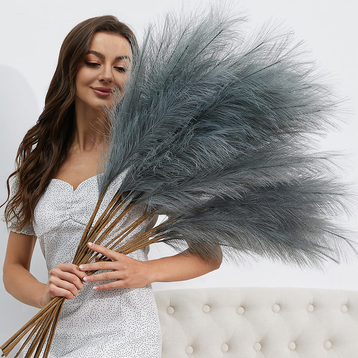 FOTEEWL 8 PCS 38"/3.1FT Large Artificial Pampas Grass Branches(Cream/Beige)