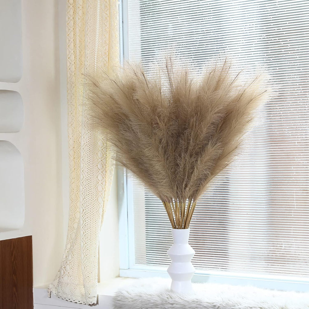Wertuirk 8 Pcs 45 inch Tall Faux Brown Pampas Grass Decor