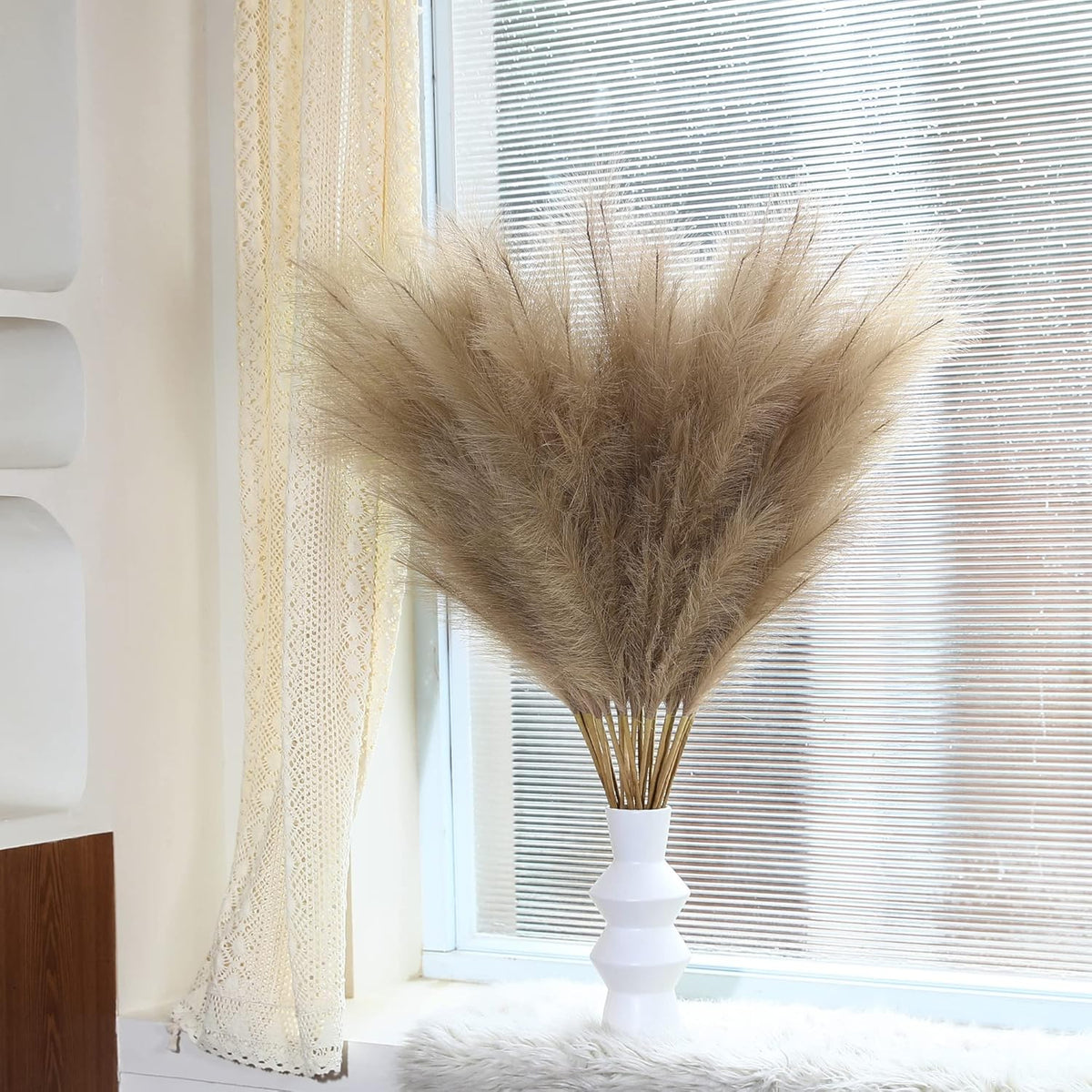Wertuirk 8 Pcs 45 inch Tall Faux Brown Pampas Grass Decor