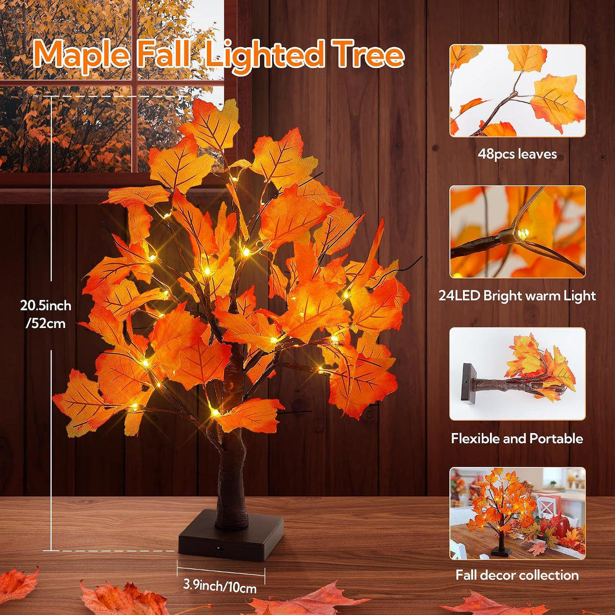 woohaha Lighted Maple Fall Tree Autumn Thanksgiving Tabletop Decor