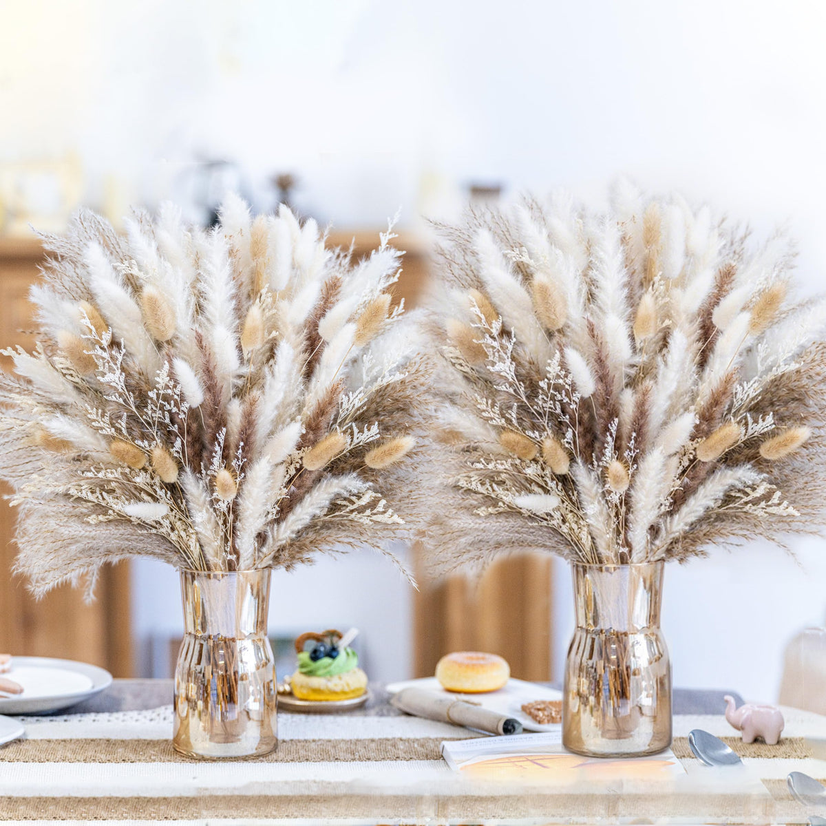 floradream 95 PCS Natural Pampas Grass Decor Bouquet | Boho Dried Floral Arrangement Centerpiece Table Decor Wedding Decor Rustic Decor, Natural, white, beige (Fdm-b-01)