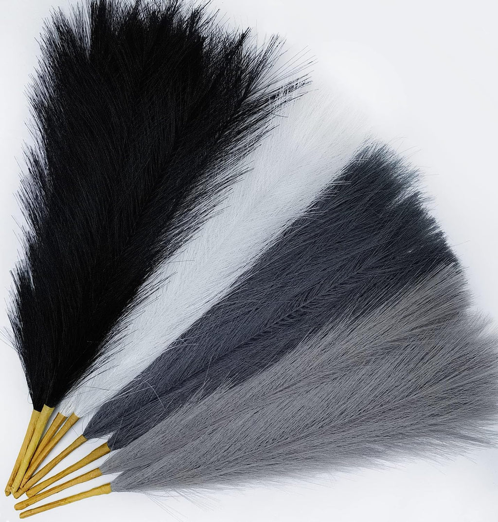 SeptCat 9 Pcs 45" Faux Dried Pampas Grass Tall Decor, Fluffy Fake Long Pompas Artificial Black Grey Gray Pompous Stems Bouquet Flower Arrangement Vase Filler for Boho Home Wedding Decoration