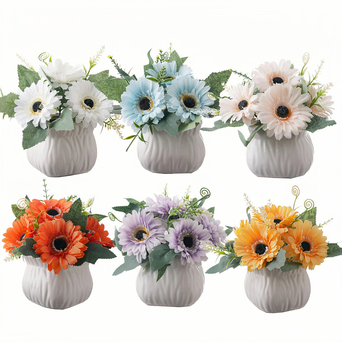 6PCS Artificial Daisy Fall Flower Arrangements with Large Ceramic Pots