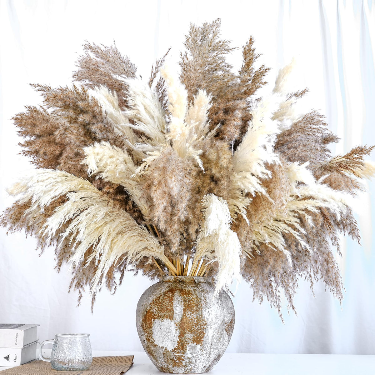 40PCS White Pampas Grass for Home Decor - Elegant Boho Decor - Premium Quality Pampas Grass Stems - Perfect for House, Nursery, Western, Wedding, Table, and Bohemian Decor