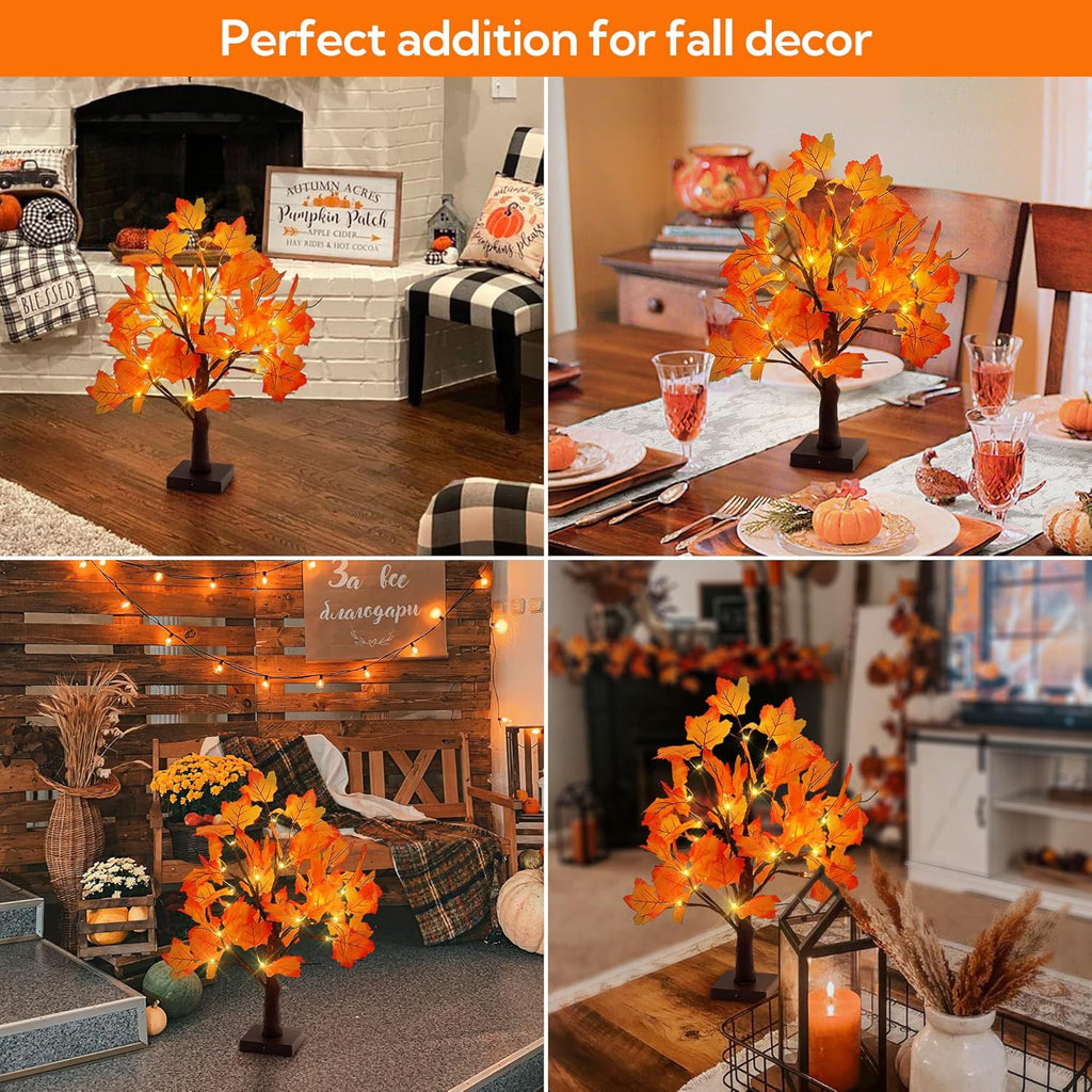 woohaha Lighted Maple Fall Tree Autumn Thanksgiving Tabletop Decor