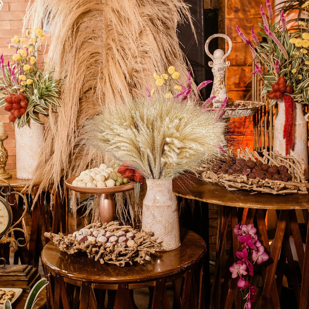 120 PCS Exquisite Natural Pampas Grass Decor - Versatile Reed Grasses for Home & Event Decoration, Pompous Fluffy Tall Dried Reed Grass - Perfect for Vases, Wreaths & Table Centerpieces