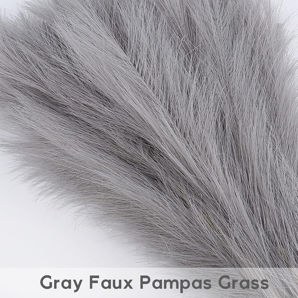 Pusuny Faux Pampas Grass,7 PCS 24 inch Gray Pampas Grass Decor, 7 Branches | Each Stem Fluffy Small Pompous Grass for Vase Filler in Table Vase Decor for House, Office, Boho Wedding Flower (Gray)