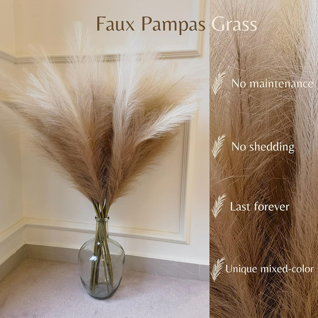PERFNIQUE Faux Pampas Grass, 9PCS Pompas, Large Pompas Grass, 38'' Tall Pampas Grass for Floor Vase, Pampas Grass Decor Tall for Vase Fillers, Boho Rustic Farmhouse Home Decor(Natural Beige)