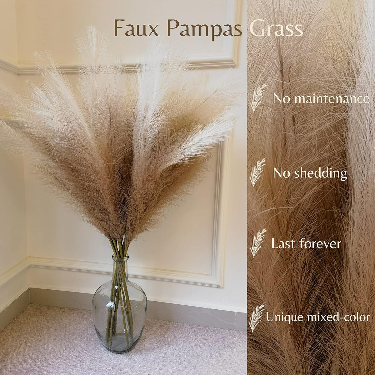 PERFNIQUE Faux Pampas Grass, 9PCS Pompas, Large Pompas Grass, 38'' Tall Pampas Grass for Floor Vase, Pampas Grass Decor Tall for Vase Fillers, Boho Rustic Farmhouse Home Decor(Natural Beige)