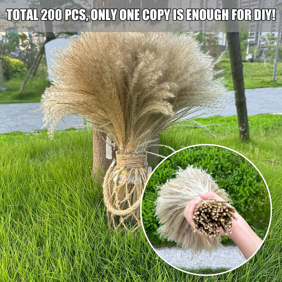 200 PCS Dried Pampas Grass Bouquet, Boho Table Decor,Fall Home Decorations, Super Quantity,for Wedding Boho Flowers Home Table Decor, Rustic Farmhouse Party (17 inch )