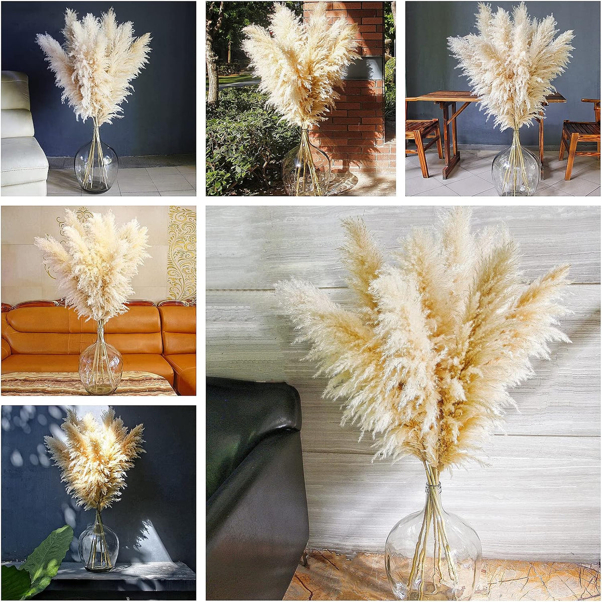 10 Stems 46" inch Dried Pampas Grass Decor Tall, Large Pompas Grass, Boho Neutral Home Decor Bouquet, Fluffy Pampass Grass for Floor Vase Wedding Floral Arrangements Wall Farmhouse Table Decor