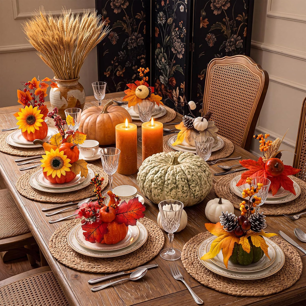 Canlierr 6 Pcs Small Fall Pumpkin Table Centerpiece with Artificial Flower