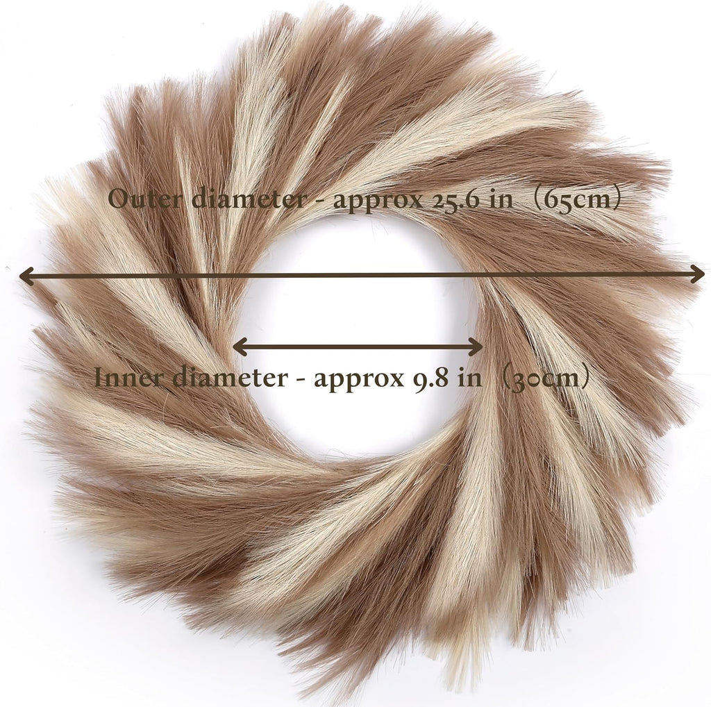 Perfnique Pampas Grass Wreath, 25'' Faux Pampas Wreath for Front Door, Artificial Pampas Wreath for All Seasons, Boho Wall Decor, Farmhouse Pampas Grass Garland, DIY Wreath Arrangement (Ivory&Taupe)