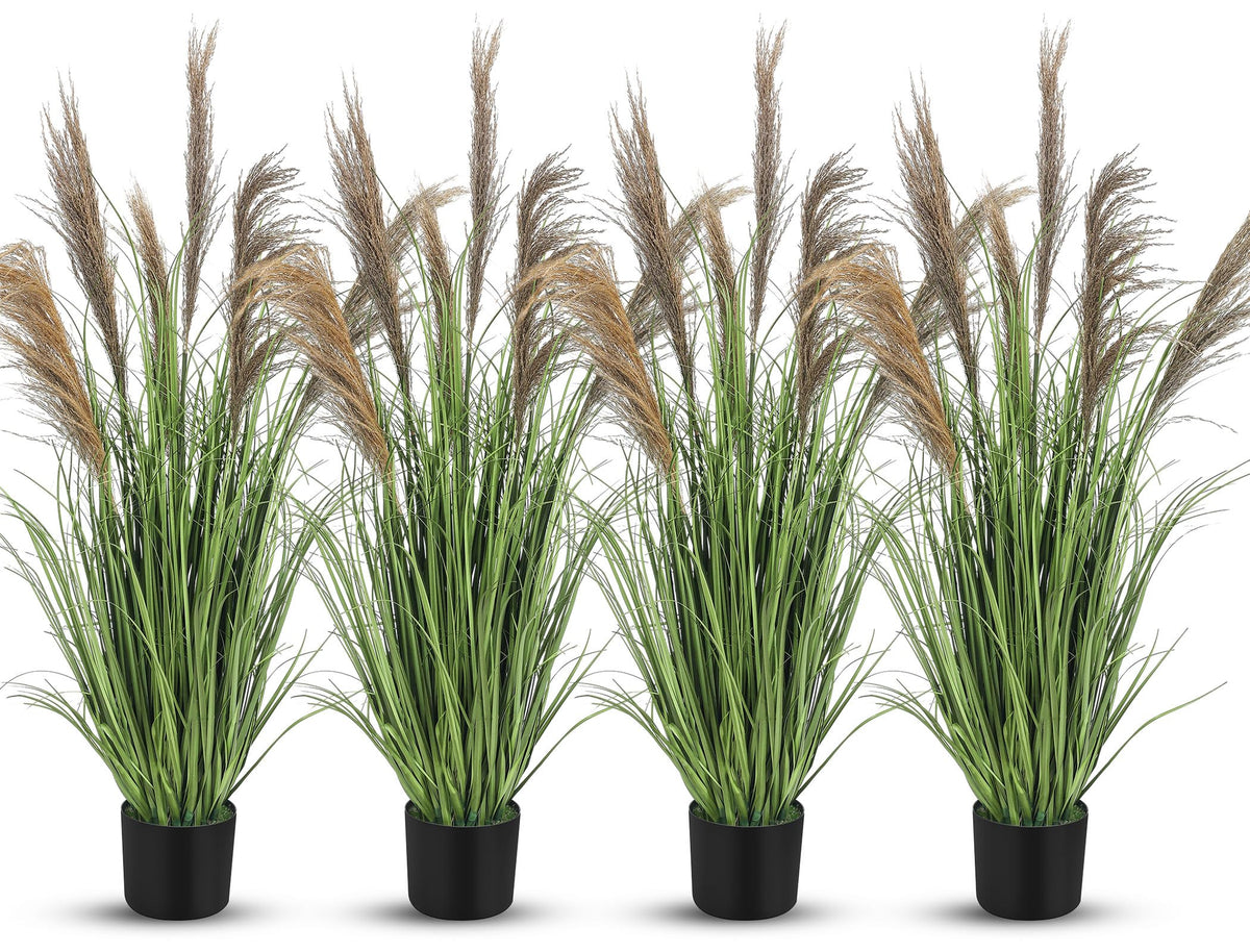 Jexine 2 Pcs Pampas Grass Potted Plants 4 ft Tall Artificial Grass Potted Artificial Greenery Floor Plants Tall in Pot for Housewarming Gift House Garden Bathroom Lobby Outdoor Decoration (Fall)