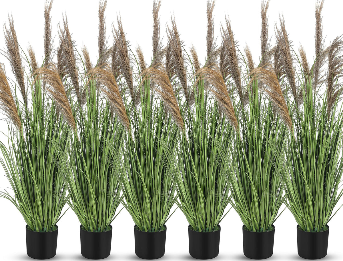 Jexine 2 Pcs Pampas Grass Potted Plants 4 ft Tall Artificial Grass Potted Artificial Greenery Floor Plants Tall in Pot for Housewarming Gift House Garden Bathroom Lobby Outdoor Decoration (Fall)