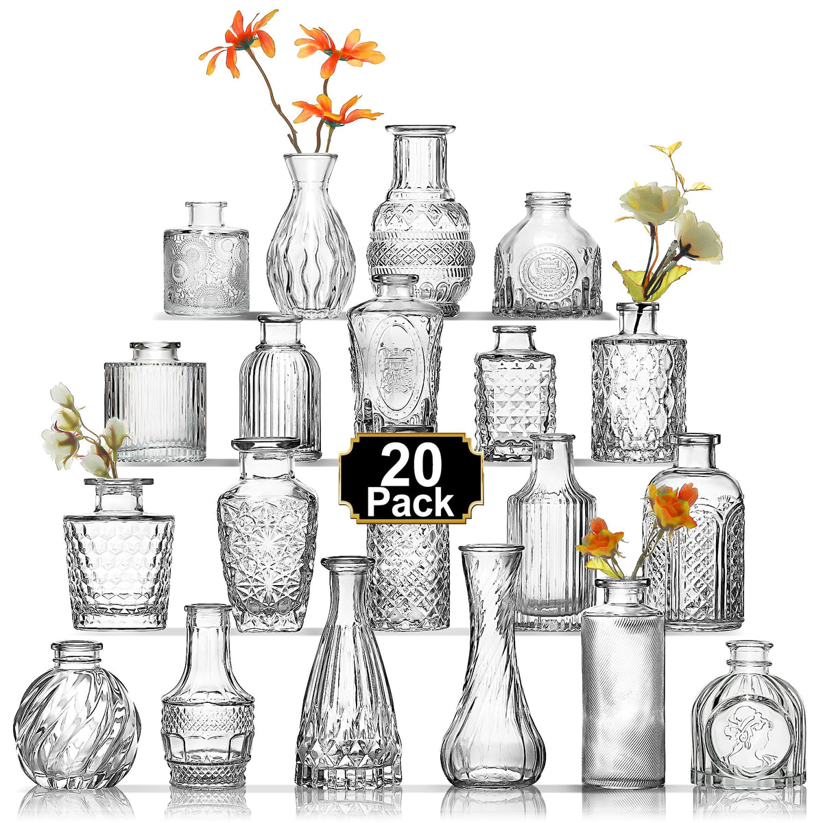 Arme Glass Bud vases in Bulk，Small Glass Flower Vase for Centerpieces 16Pcs