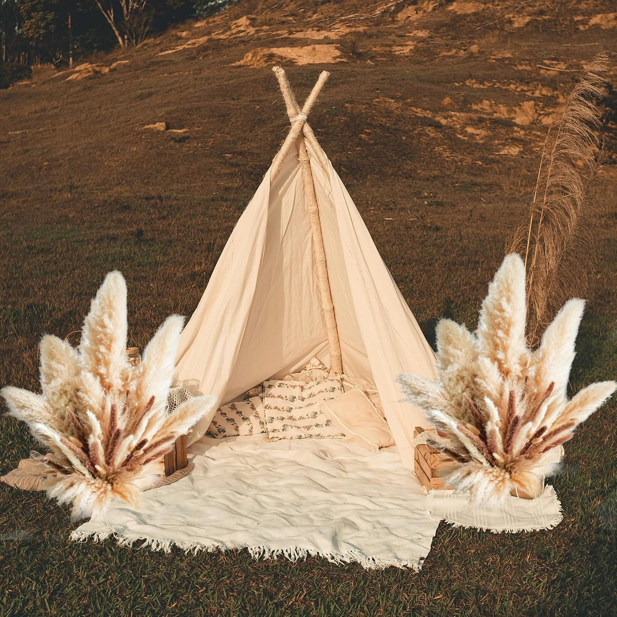 Decorative Tall Pampas Grass for Floor Vase – Premium Large Pampas Grass Decor Tall, 17"-40" Pampas Grass Stems, Dried Pampas Grass Decor Tall, Natural Pampas Grass with Beige Decor and Boho Feathers