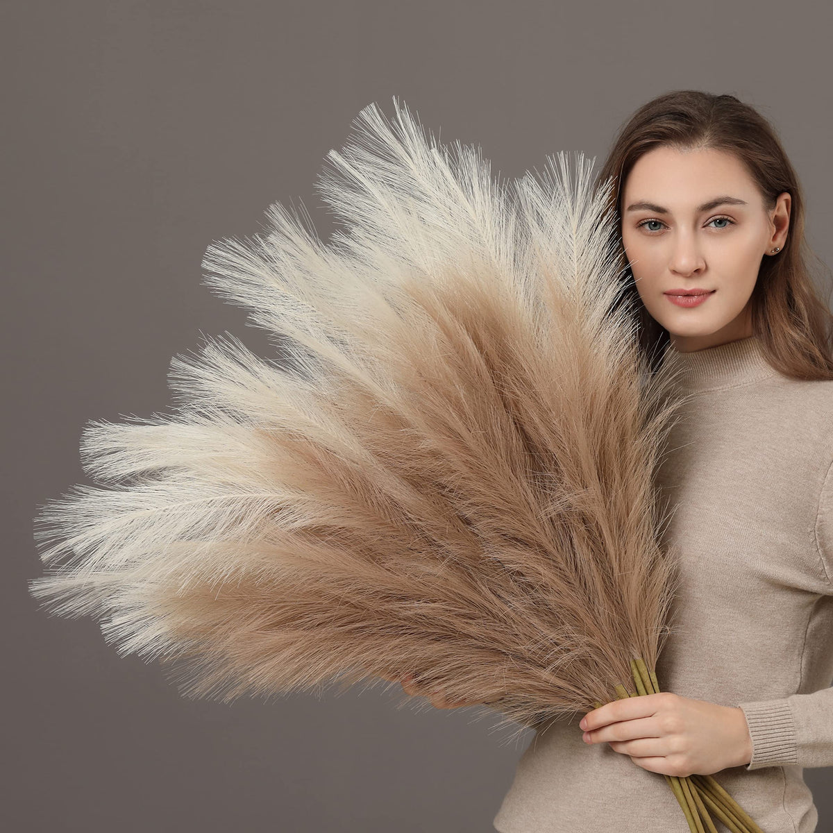 PERFNIQUE Faux Pampas Grass, 9PCS Pompas, Large Pompas Grass, 38'' Tall Pampas Grass for Floor Vase, Pampas Grass Decor Tall for Vase Fillers, Boho Rustic Farmhouse Home Decor(Natural Beige)