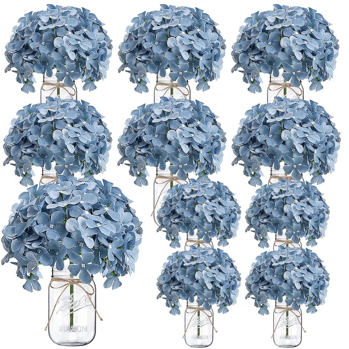 10 Sets Mason Jars Flower Table Centerpiece with White Rose - Ivory