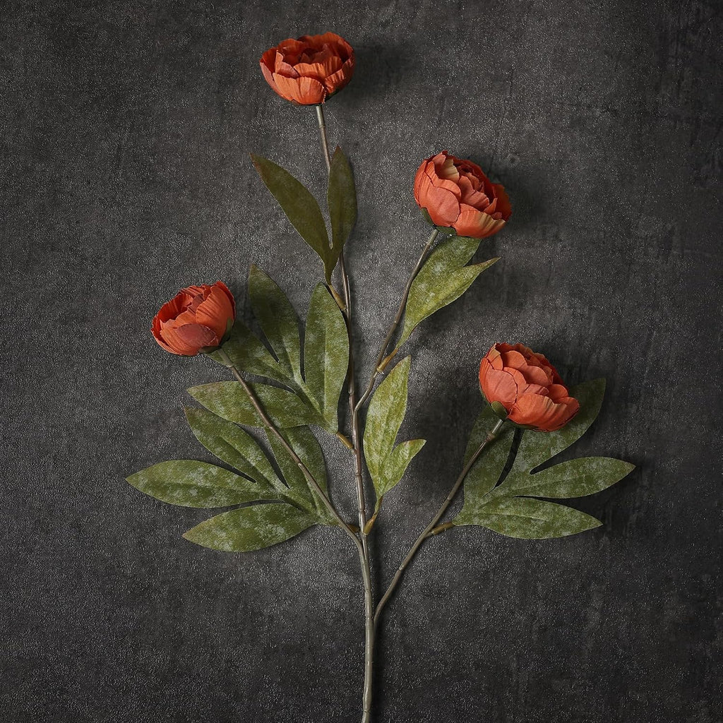 6 Pcs 27" Faux Silk Peony Artificial Fall Flowers Stems for Vase (Orange)