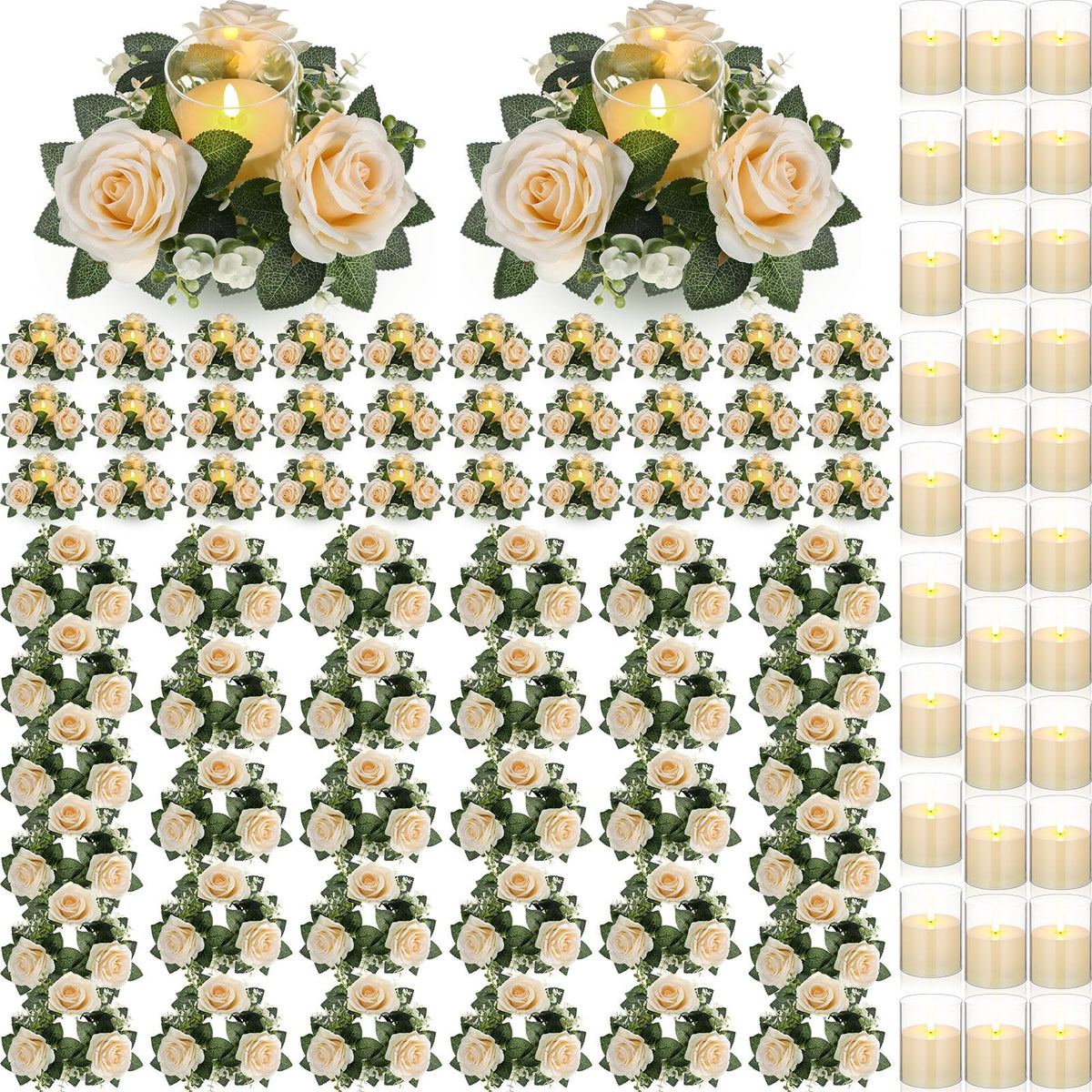 Yunlly 12 Pcs Rose Candle Rings with Candles Sets, White