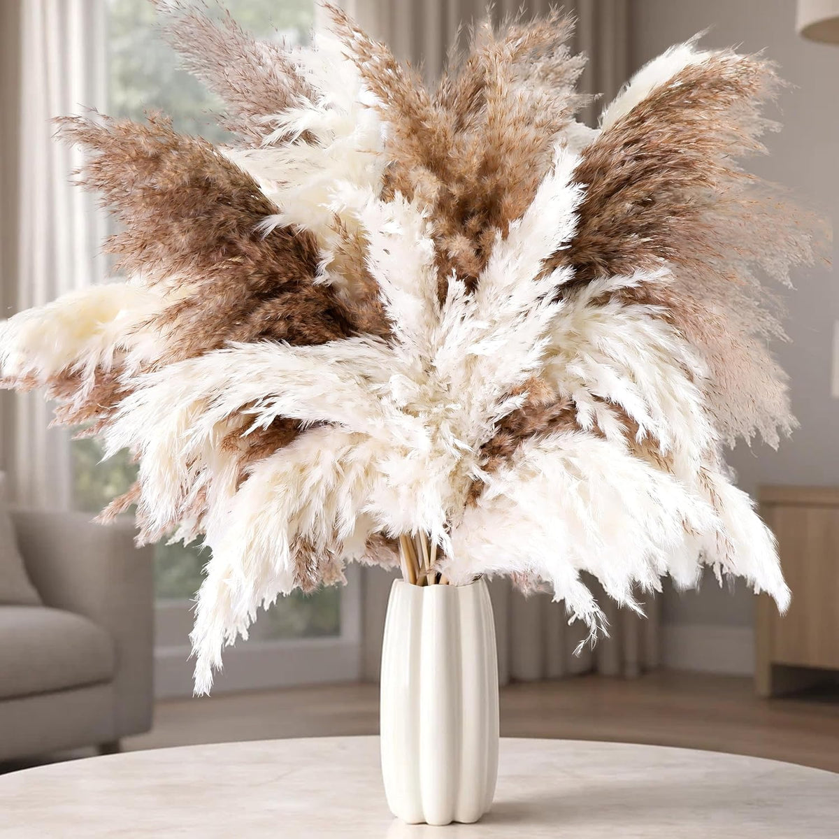 50PCS Tall Dried Pampas Grass Stems 17" for Floor Vase Decor