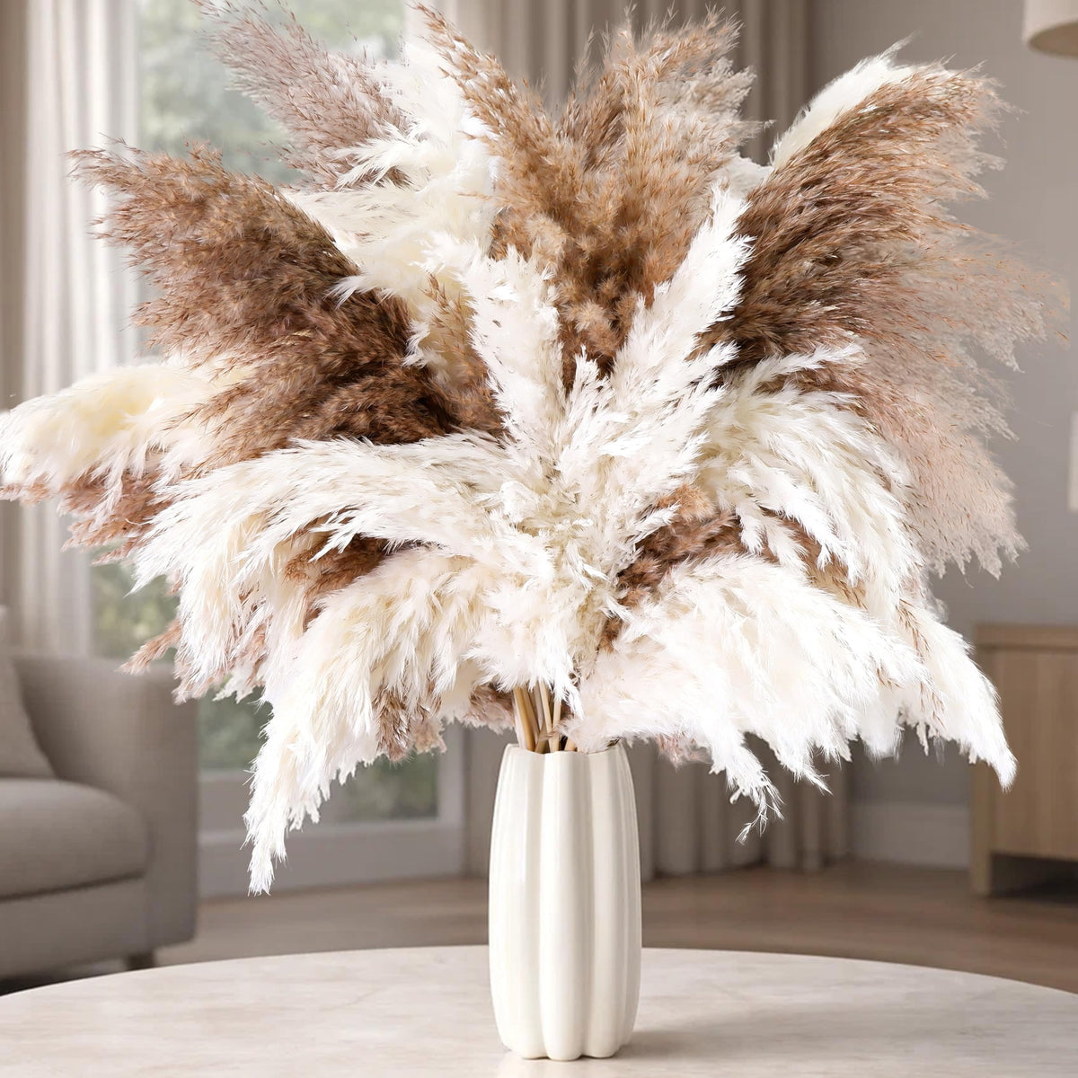 40PCS Tall Pampas Grass Stems 17" for Floor Vase Decor